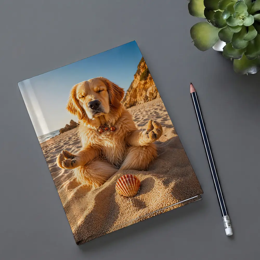 Golden Retriever Meditating on Sunny Beach – Notebooks