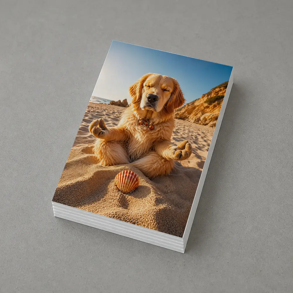 Golden Retriever Meditating on Sunny Beach – Postcards