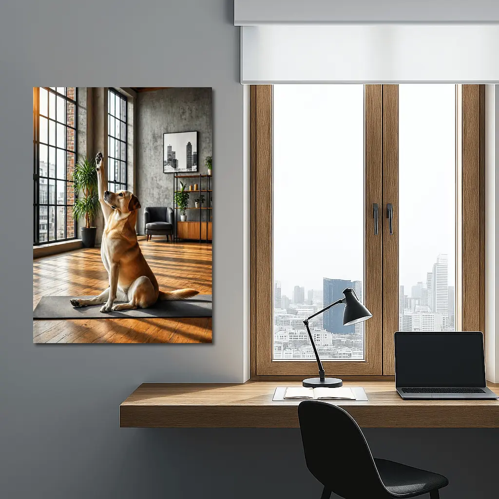 Labrador Retriever Doing Yoga Loft Interior – Wall Art