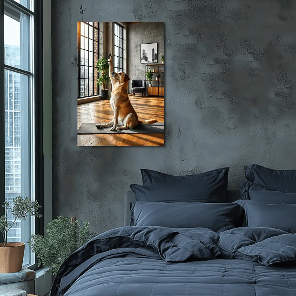 Labrador Retriever Doing Yoga Loft Interior – Wall Art