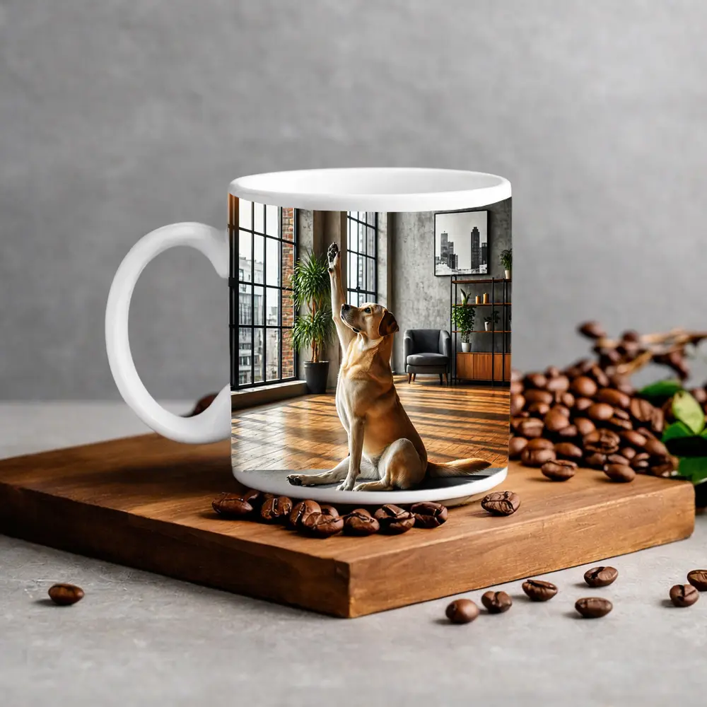 Labrador Retriever Doing Yoga Loft Interior – Mugs