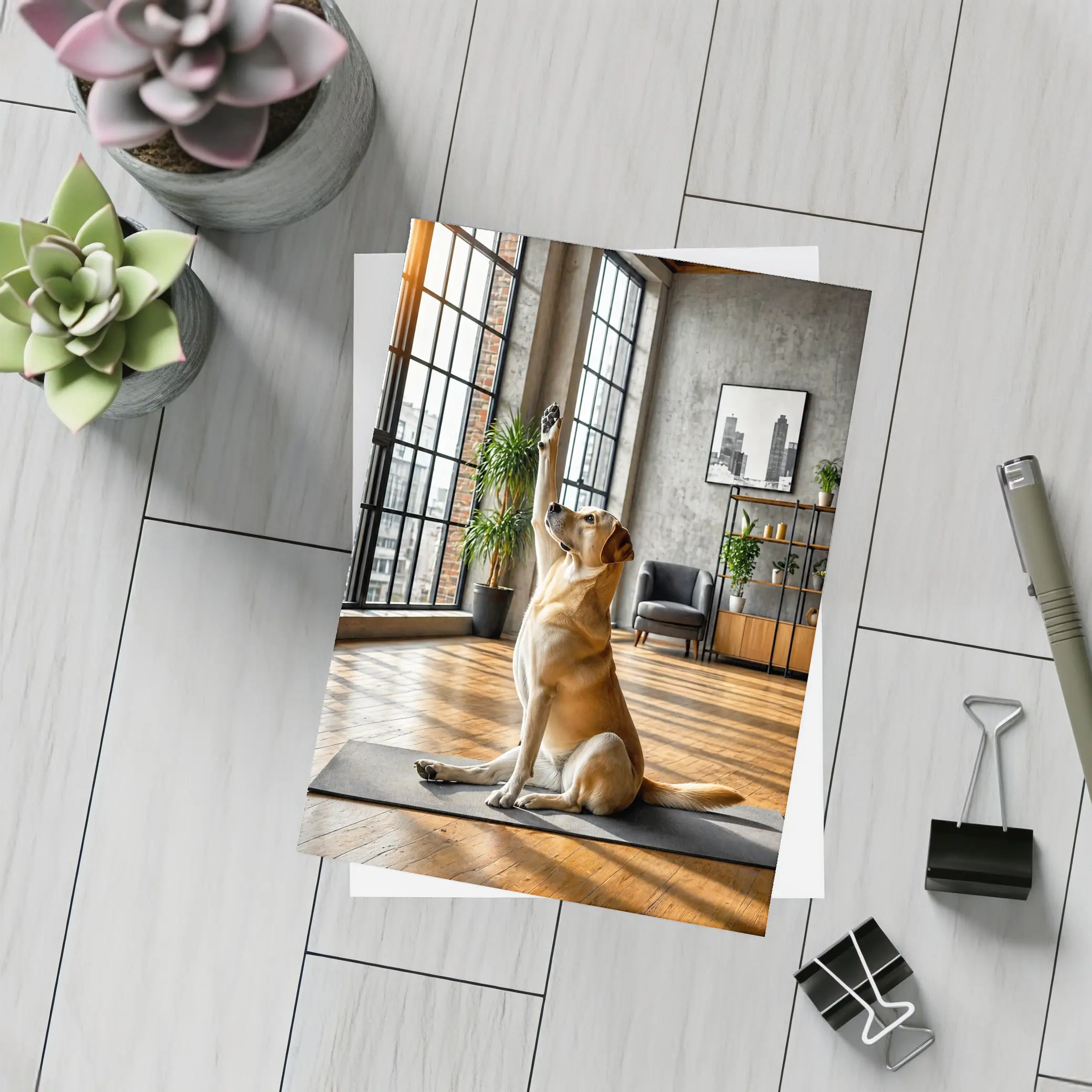 Labrador Retriever Doing Yoga Loft Interior – Postcards