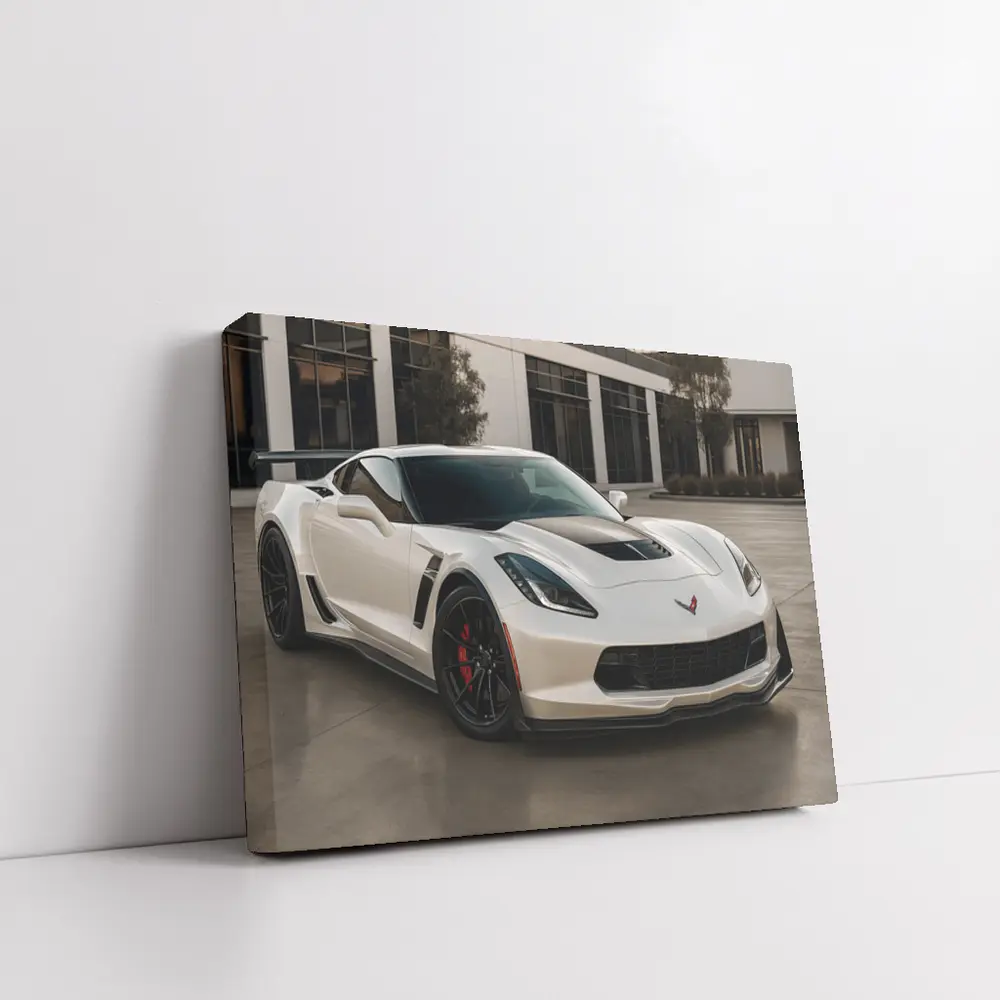 White Chevrolet Corvette Z06 Urban Parking – Wall Art