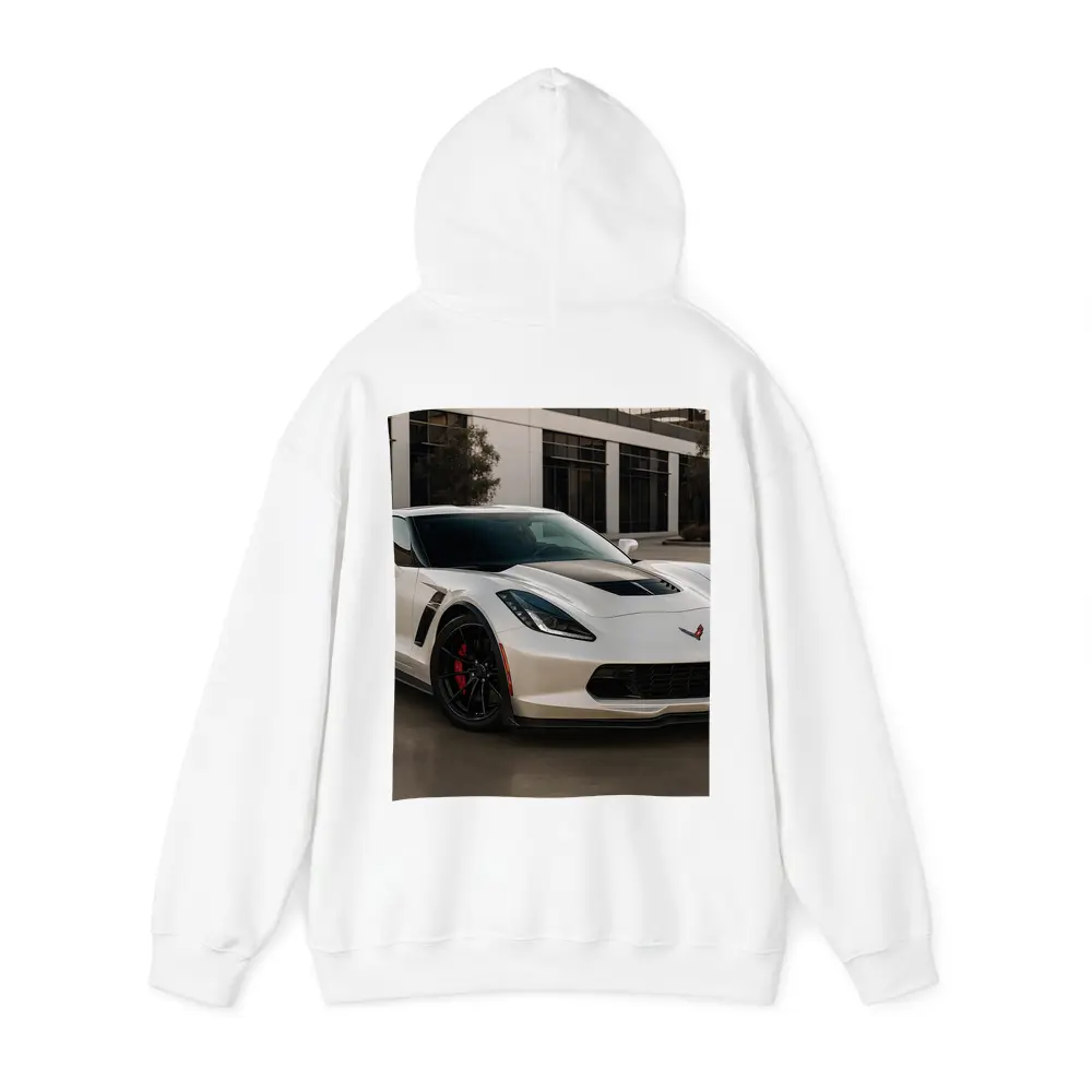 White Chevrolet Corvette Z06 Urban Parking – Hoodies