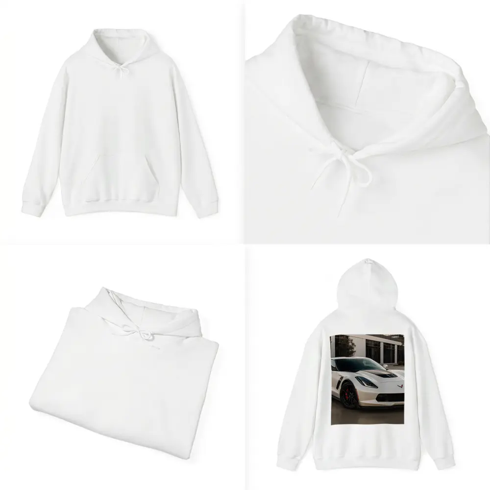 White Chevrolet Corvette Z06 Urban Parking – Hoodies
