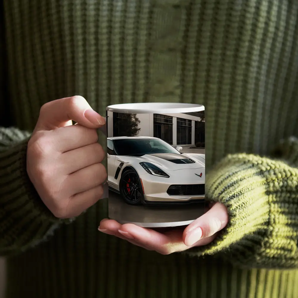 White Chevrolet Corvette Z06 Urban Parking – Mugs