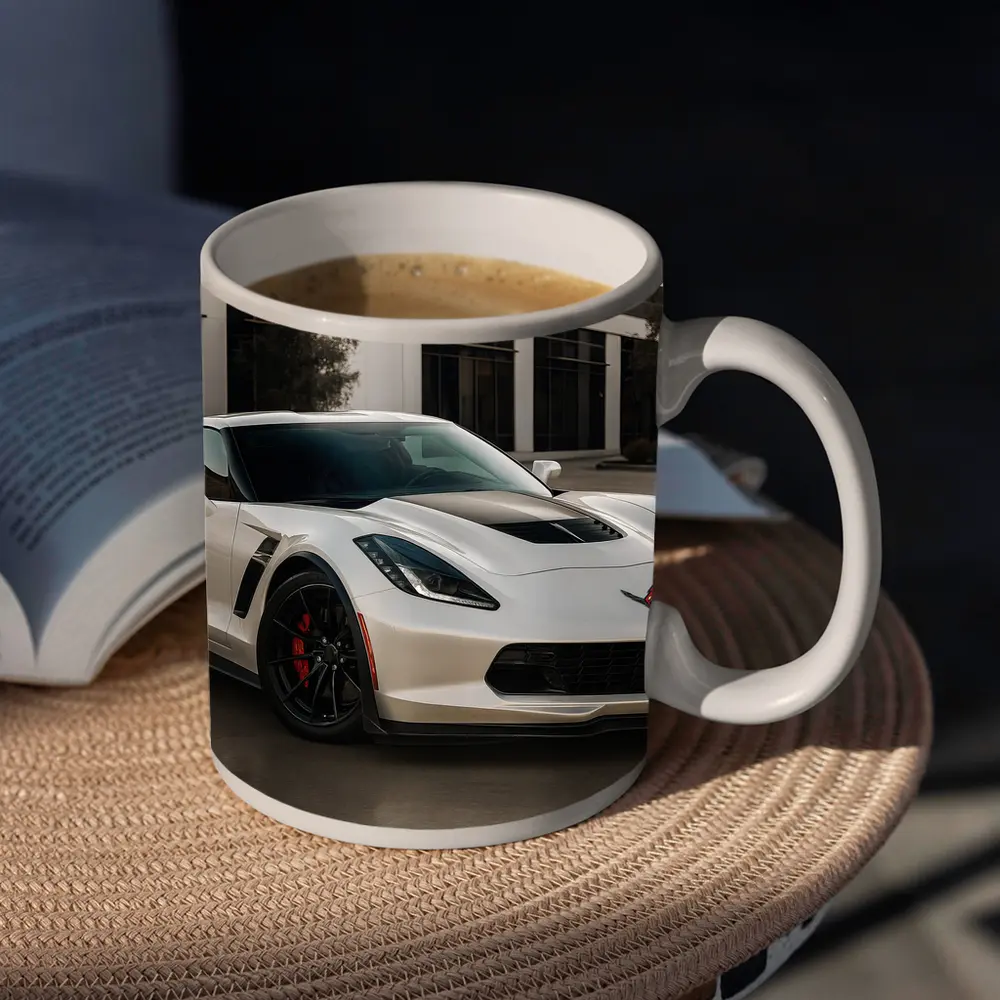 White Chevrolet Corvette Z06 Urban Parking – Mugs