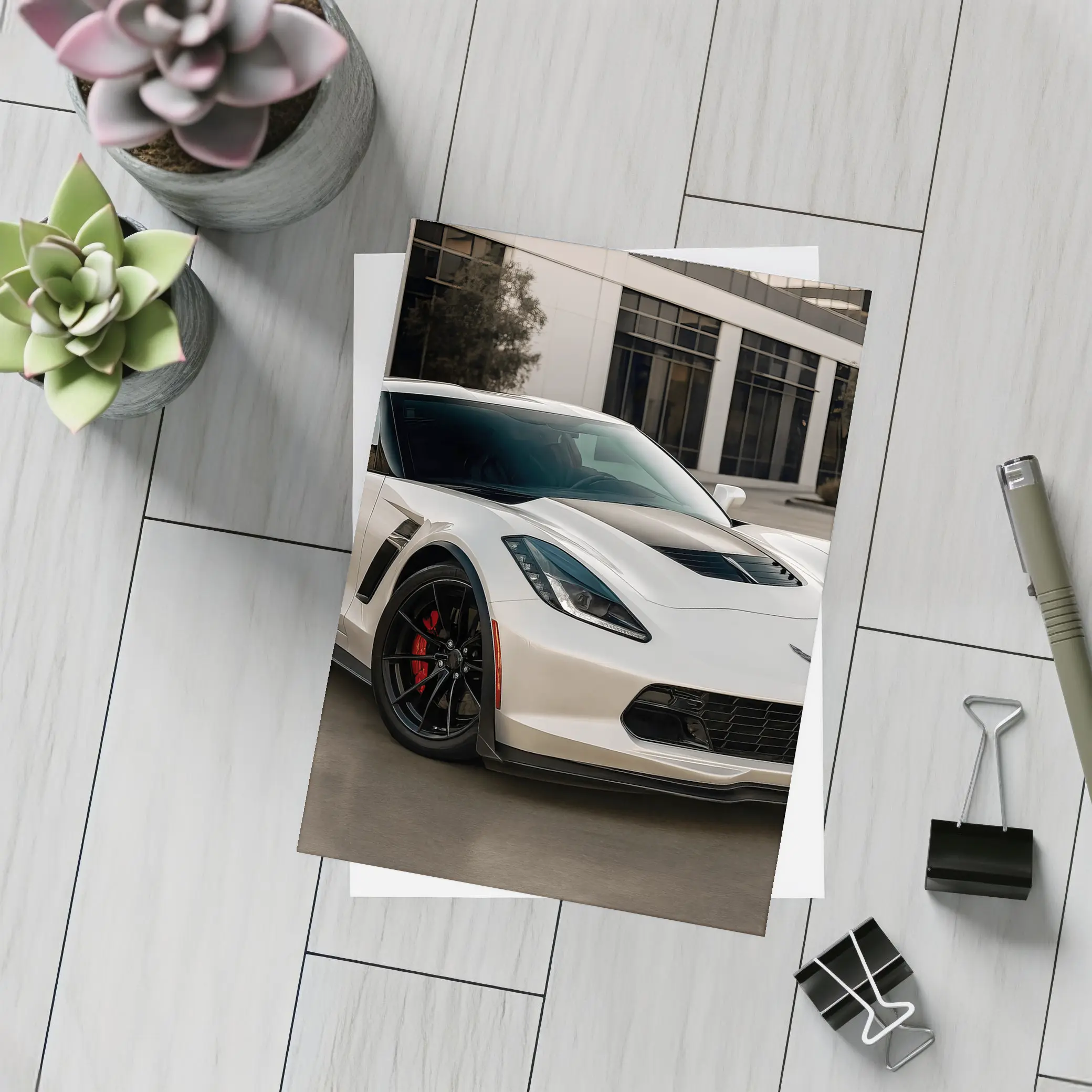 White Chevrolet Corvette Z06 Urban Parking – Postcards