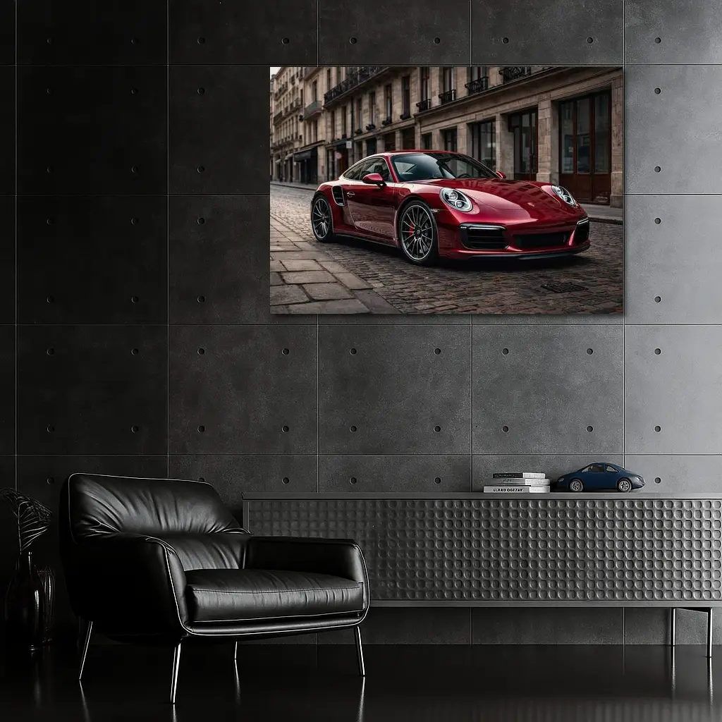 Porsche 911 Turbo Red Cobblestone Street – Wall Art