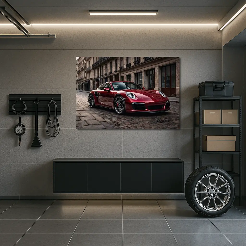 Porsche 911 Turbo Red Cobblestone Street – Wall Art