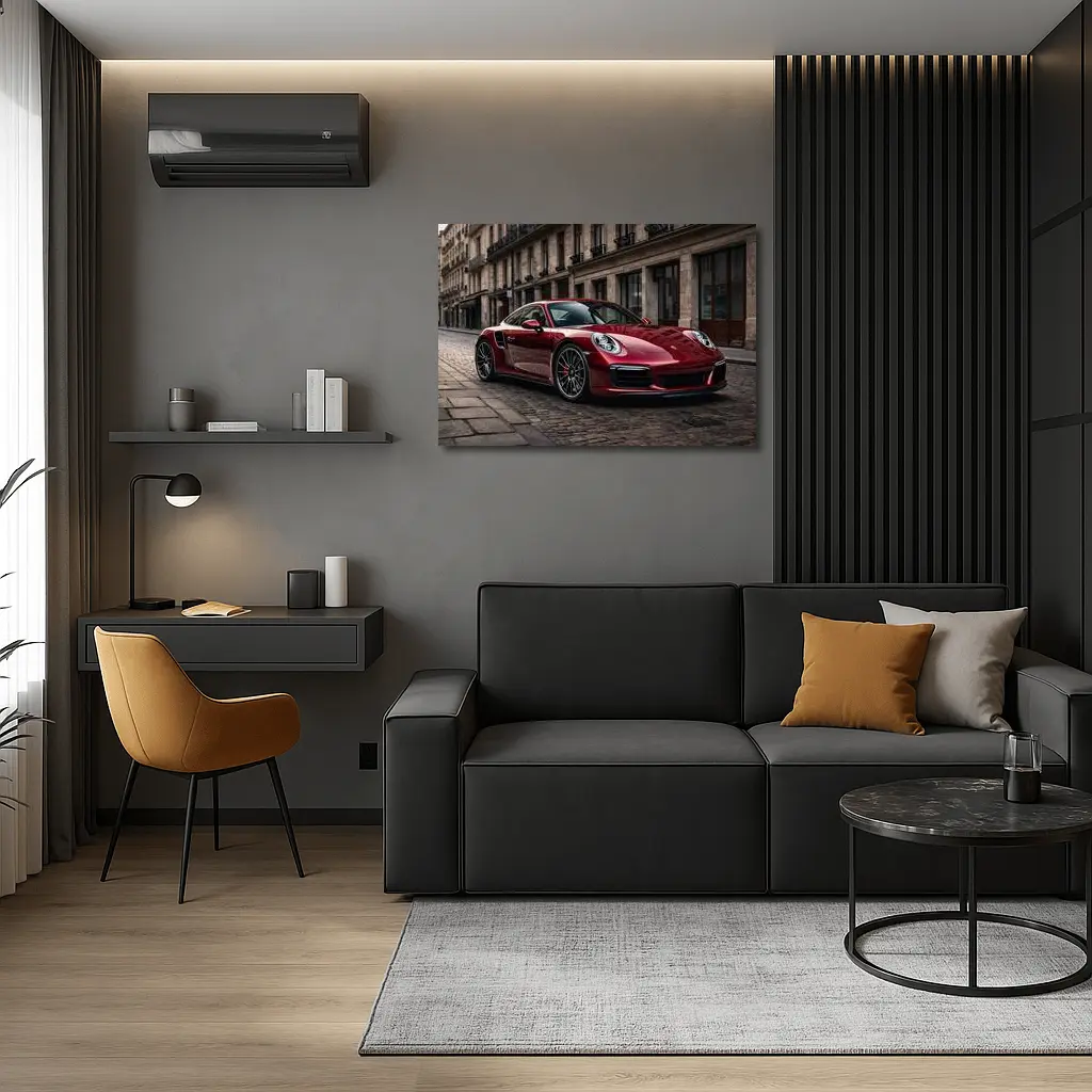 Porsche 911 Turbo Red Cobblestone Street – Wall Art