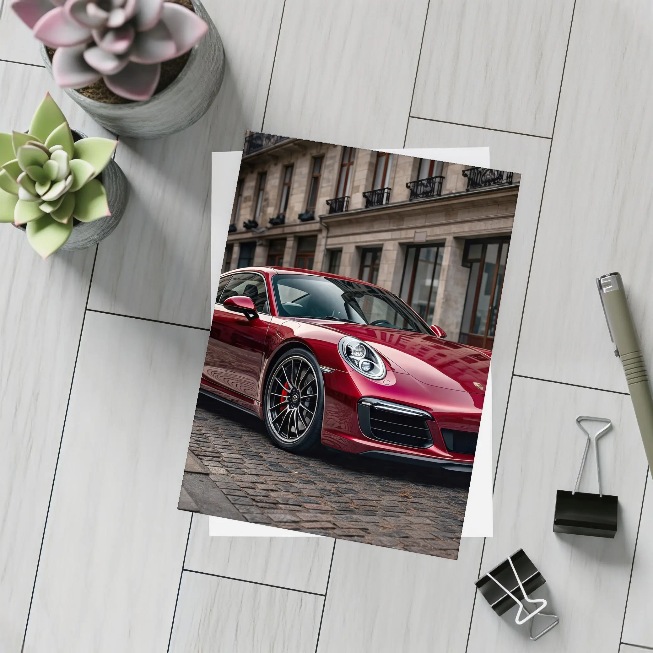 Porsche 911 Turbo Red Cobblestone Street – Postcards