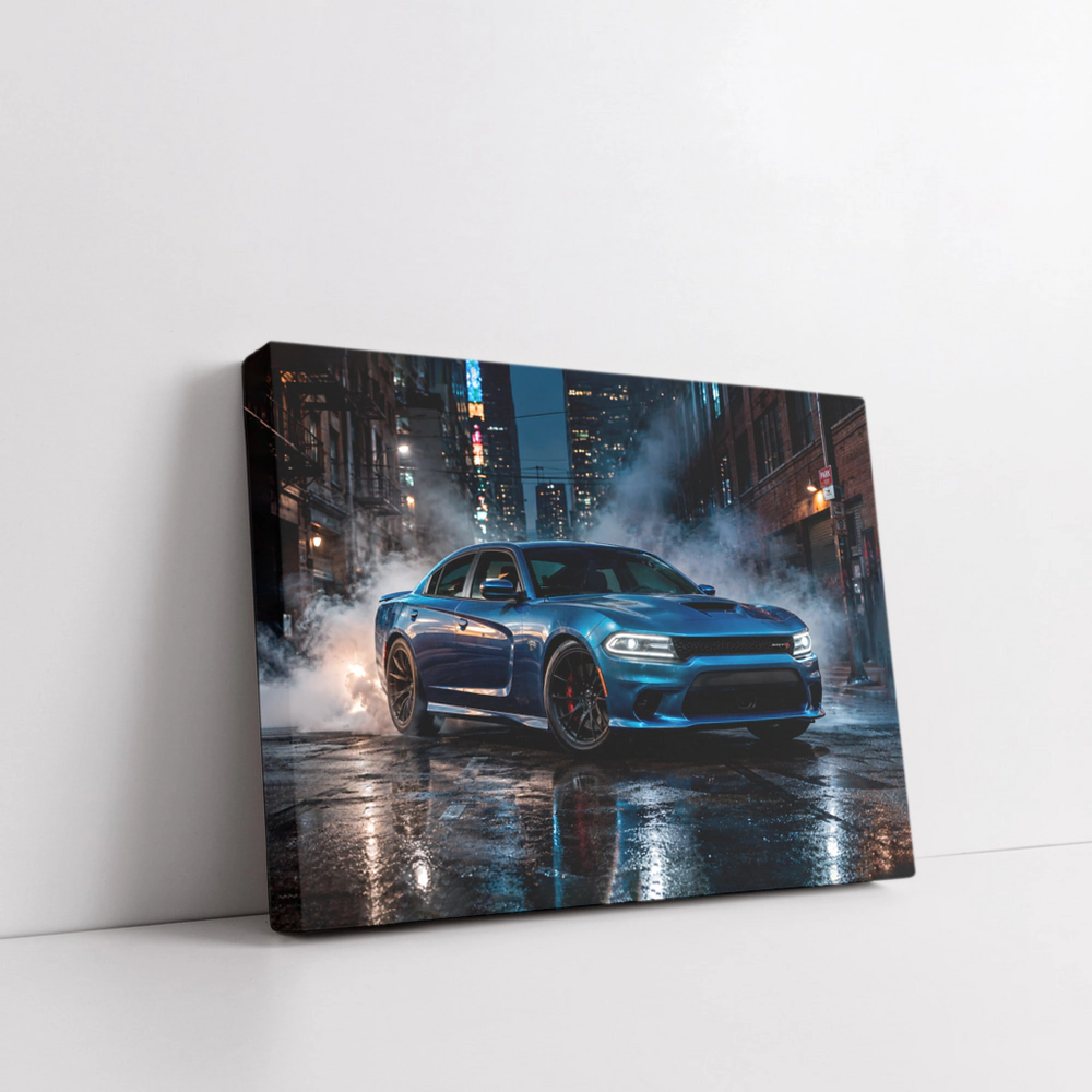Dodge Charger Blue Muscle Car City Night – Wall Art