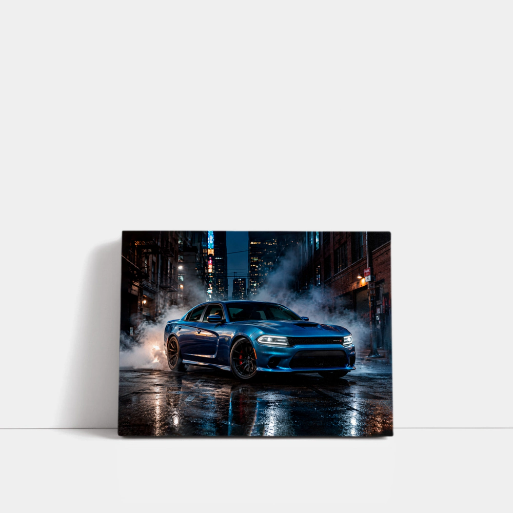 Dodge Charger Blue Muscle Car City Night – Wall Art