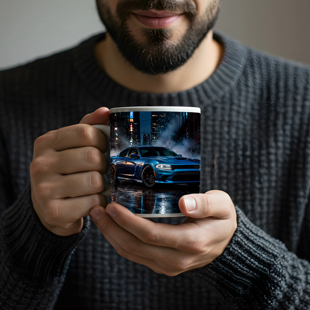 Dodge Charger Blue Muscle Car City Night – Mugs