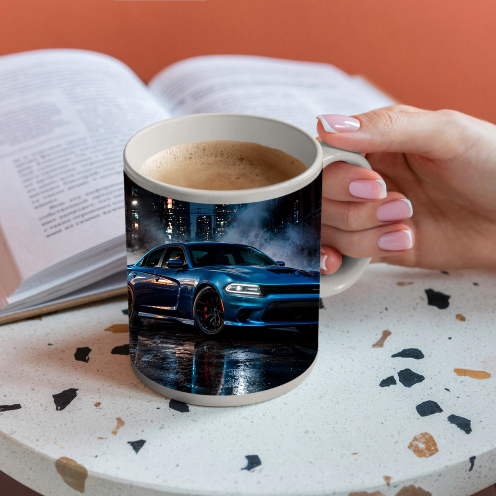 Dodge Charger Blue Muscle Car City Night – Mugs