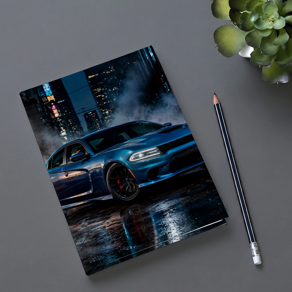 Dodge Charger Blue Muscle Car City Night – Notebooks