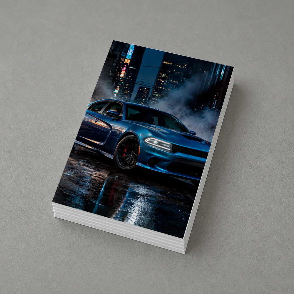 Dodge Charger Blue Muscle Car City Night – Postcards