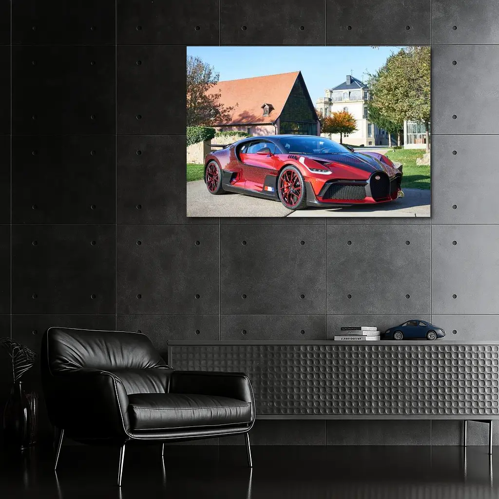 Bugatti Divo Red Carbon Supercar Estate Grounds – Wall Art