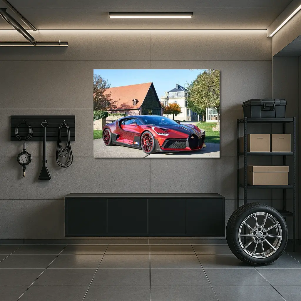 Bugatti Divo Red Carbon Supercar Estate Grounds – Wall Art