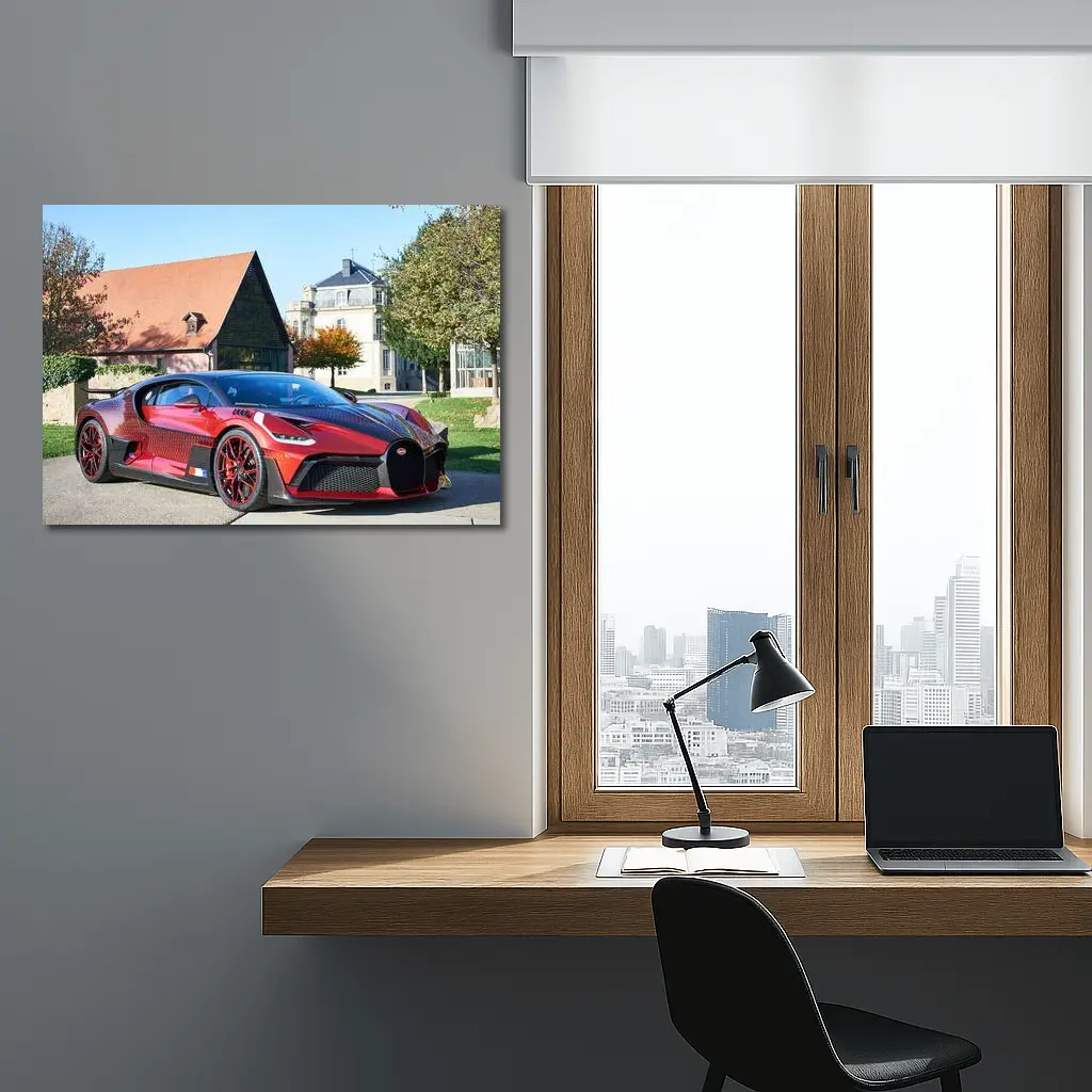 Bugatti Divo Red Carbon Supercar Estate Grounds – Wall Art