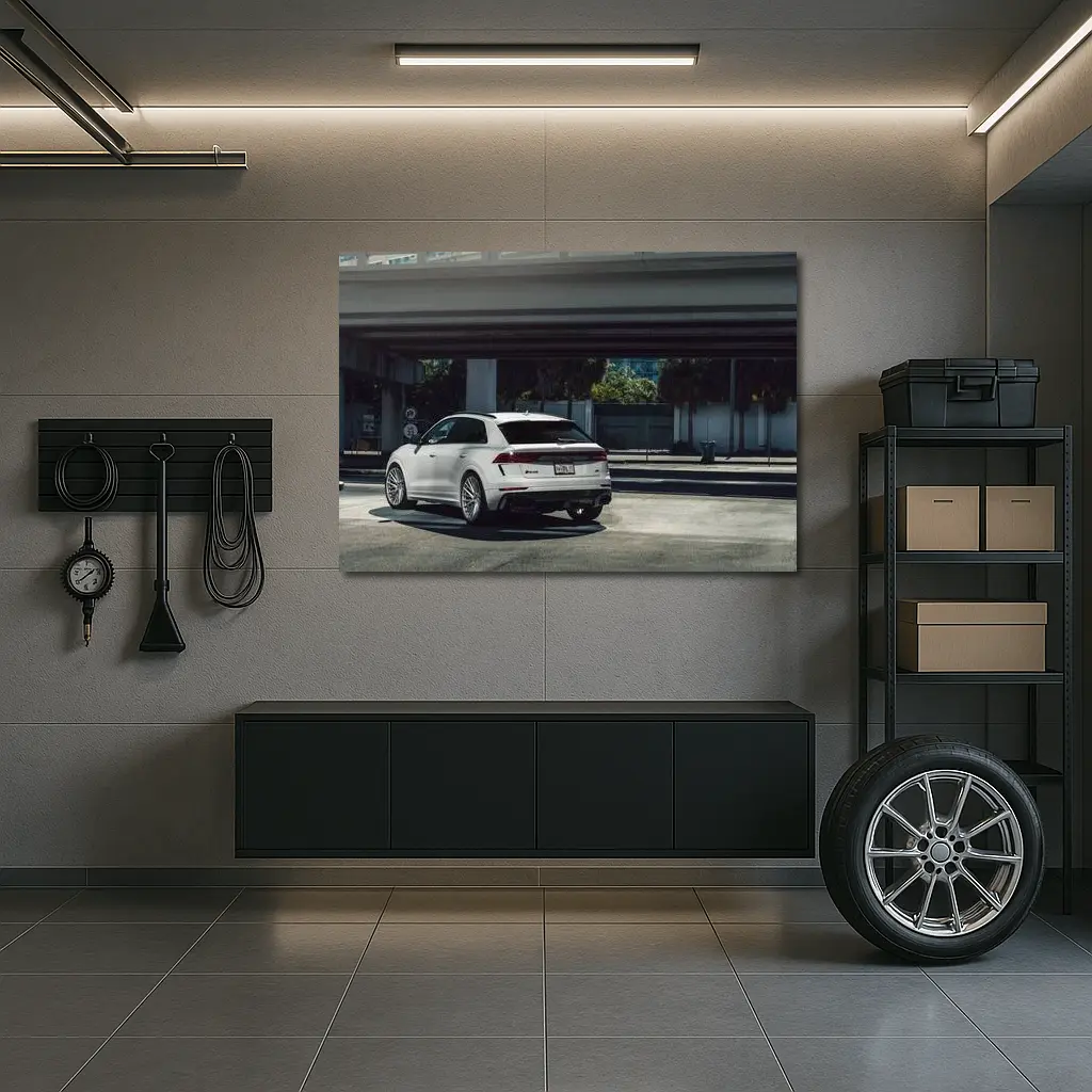 Audi RS Q8 White SUV Urban Setting – Wall Art