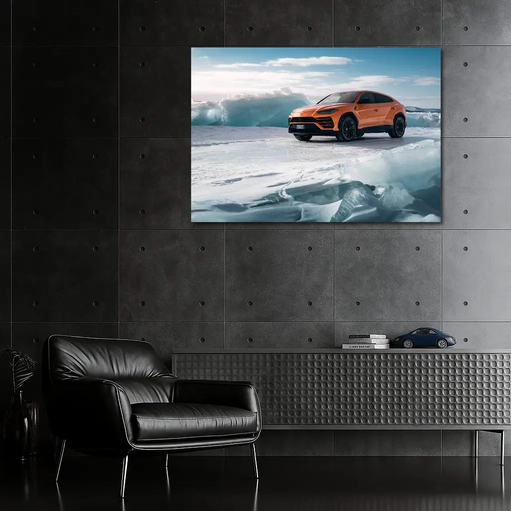 Lamborghini Urus Orange SUV On Ice – Wall Art