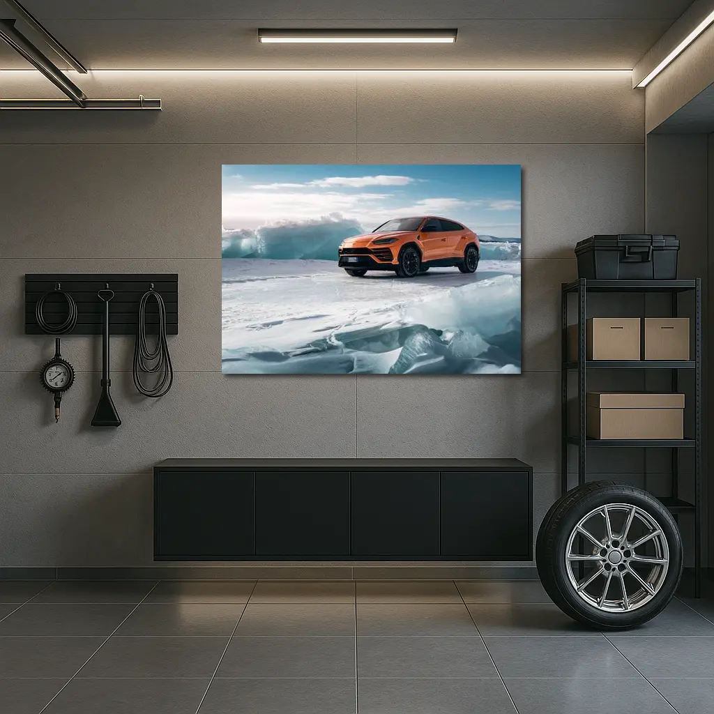 Lamborghini Urus Orange SUV On Ice – Wall Art