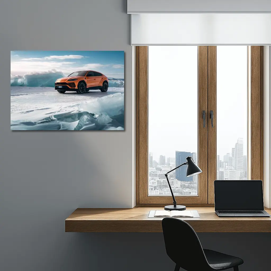 Lamborghini Urus Orange SUV On Ice – Wall Art