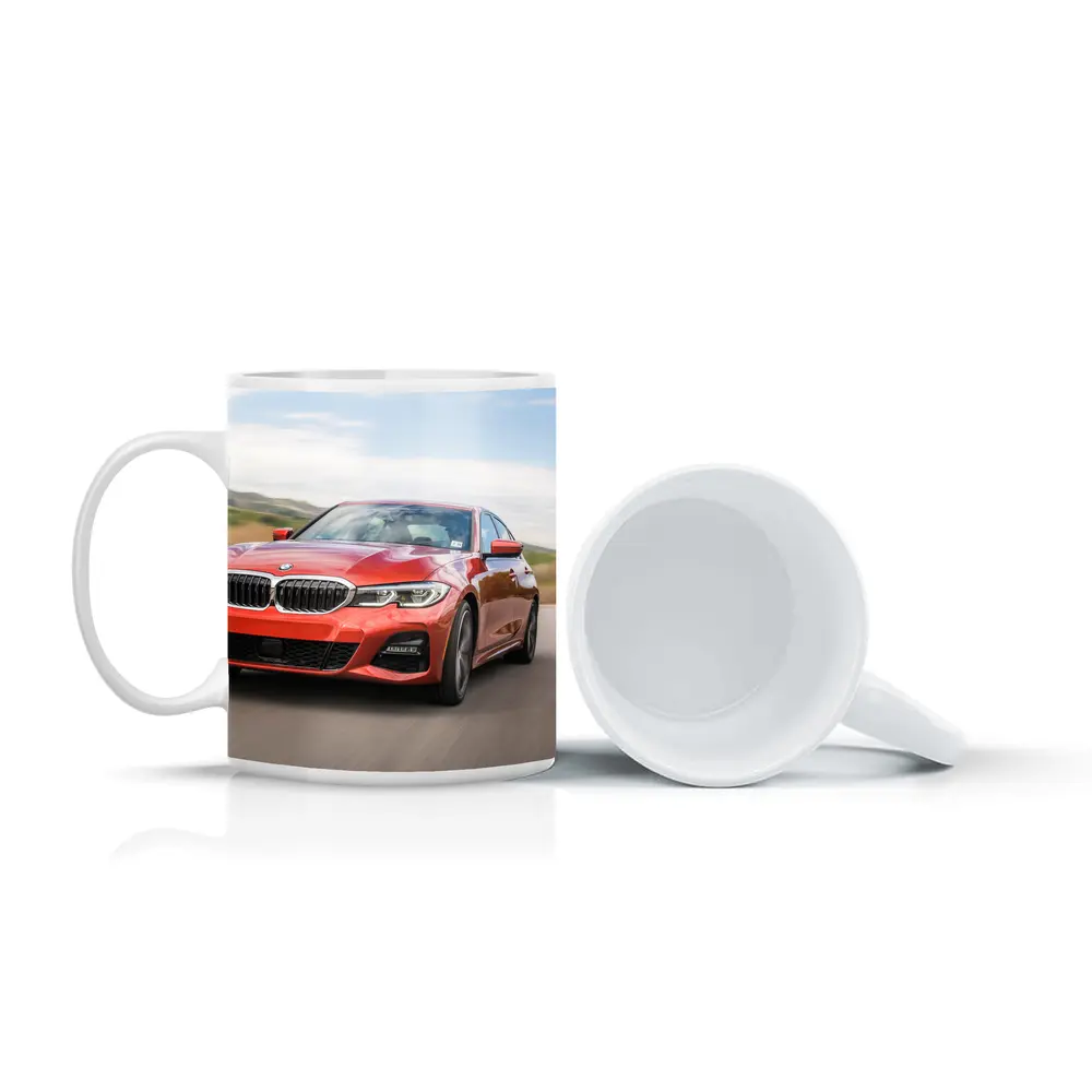BMW 3 Series Red Sedan On Road – Mugs