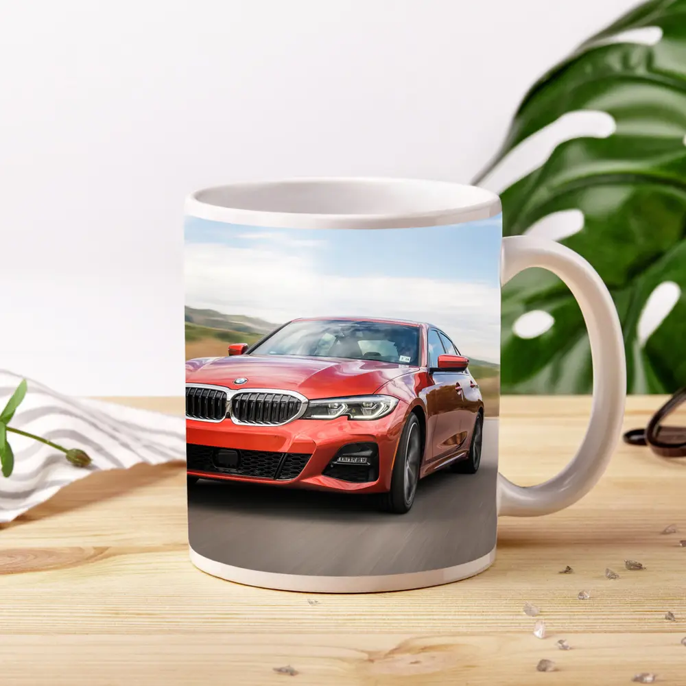 BMW 3 Series Red Sedan On Road – Mugs