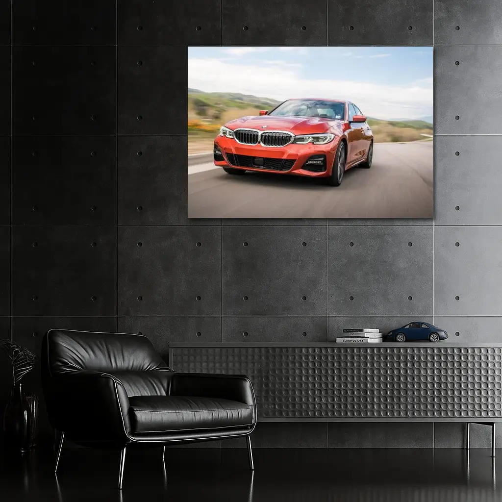 BMW 3 Series Red Sedan On Road – Wall Art