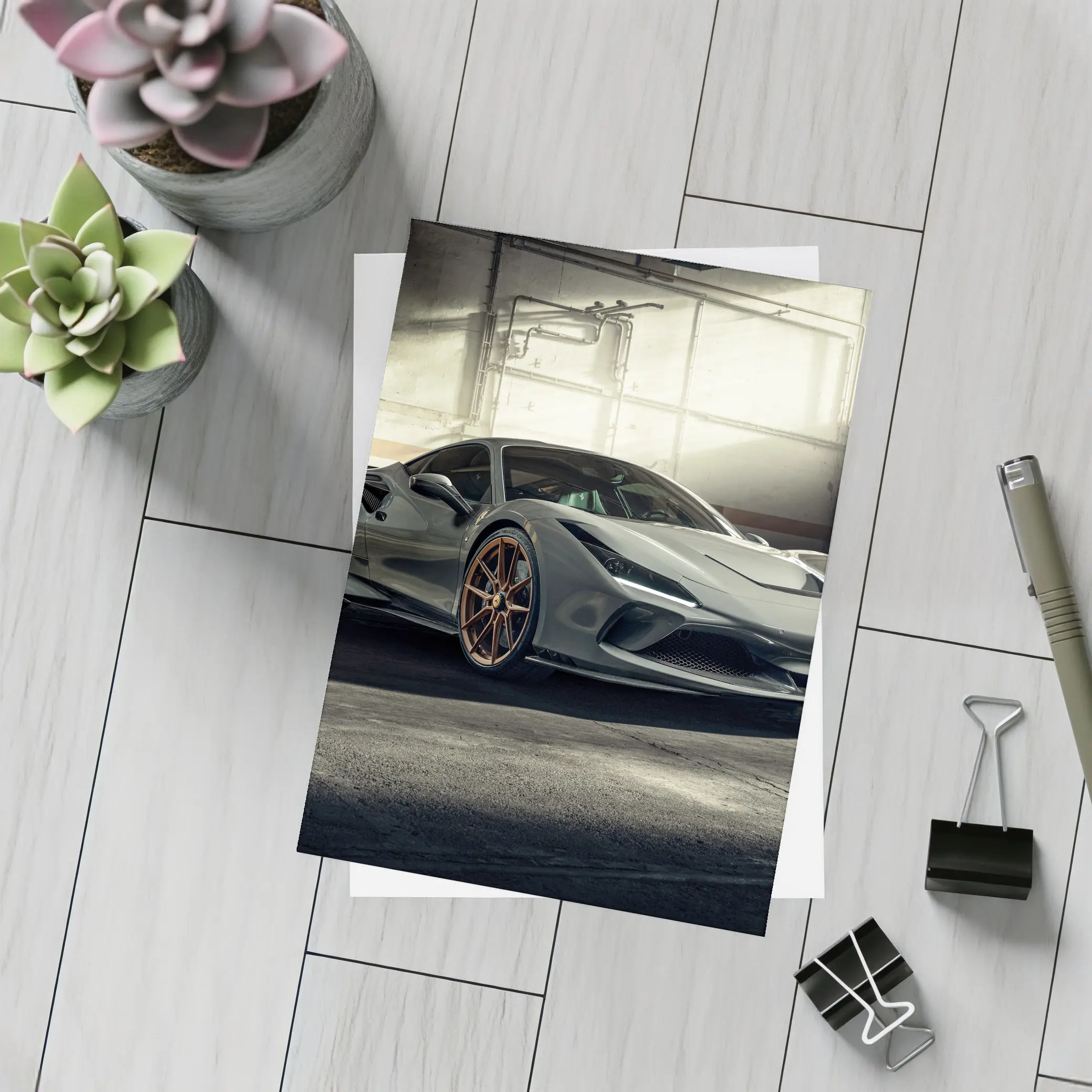 Ferrari F8 Tributo Gray Garage Setting – Postcards