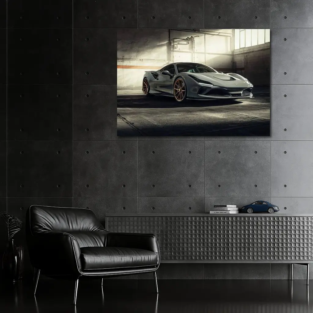 Ferrari F8 Tributo Gray Garage Setting – Wall Art