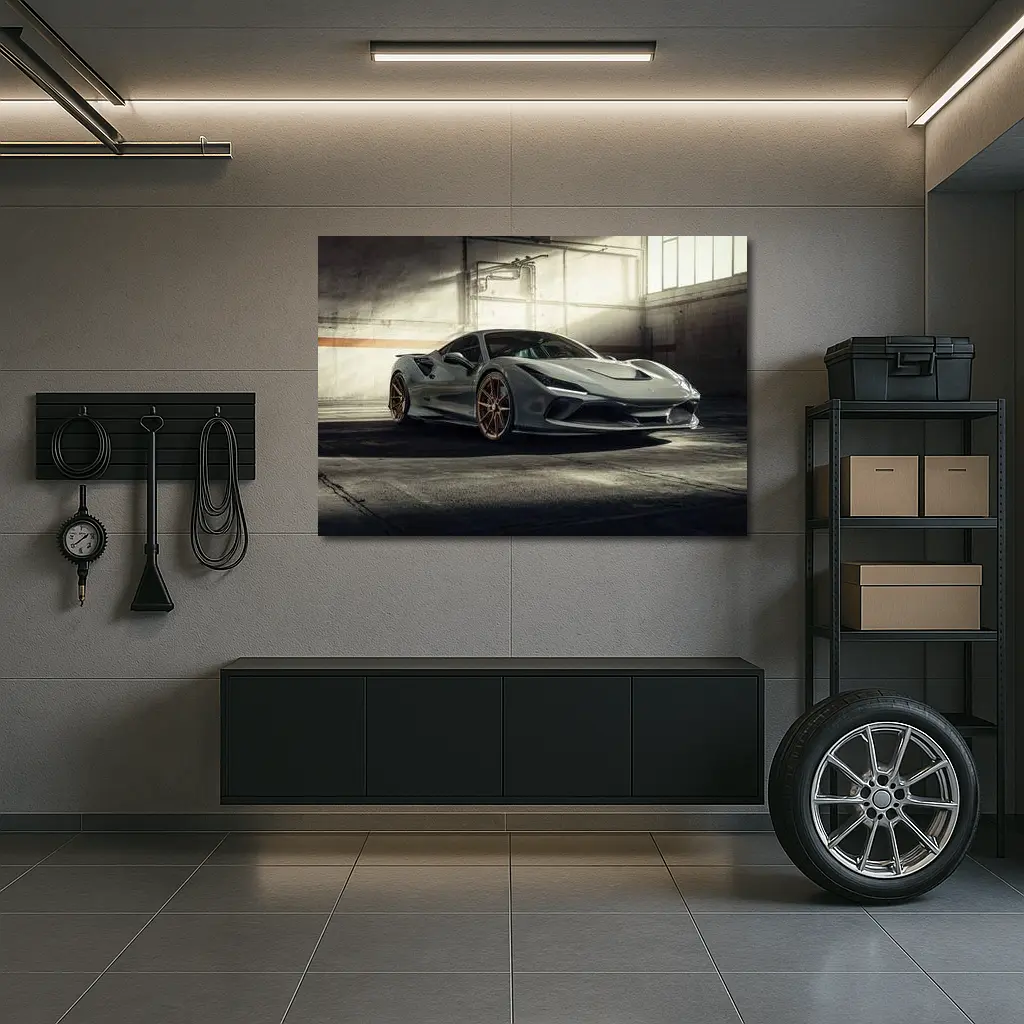 Ferrari F8 Tributo Gray Garage Setting – Wall Art