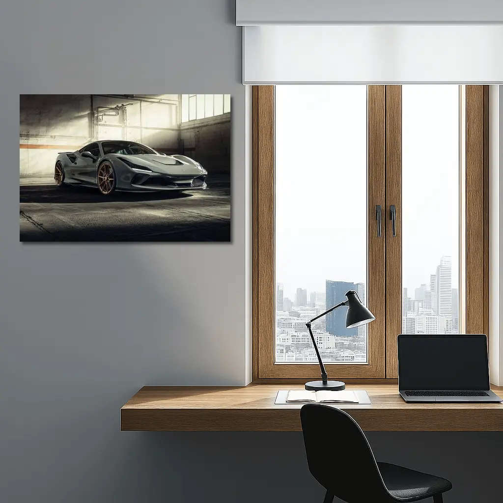 Ferrari F8 Tributo Gray Garage Setting – Wall Art