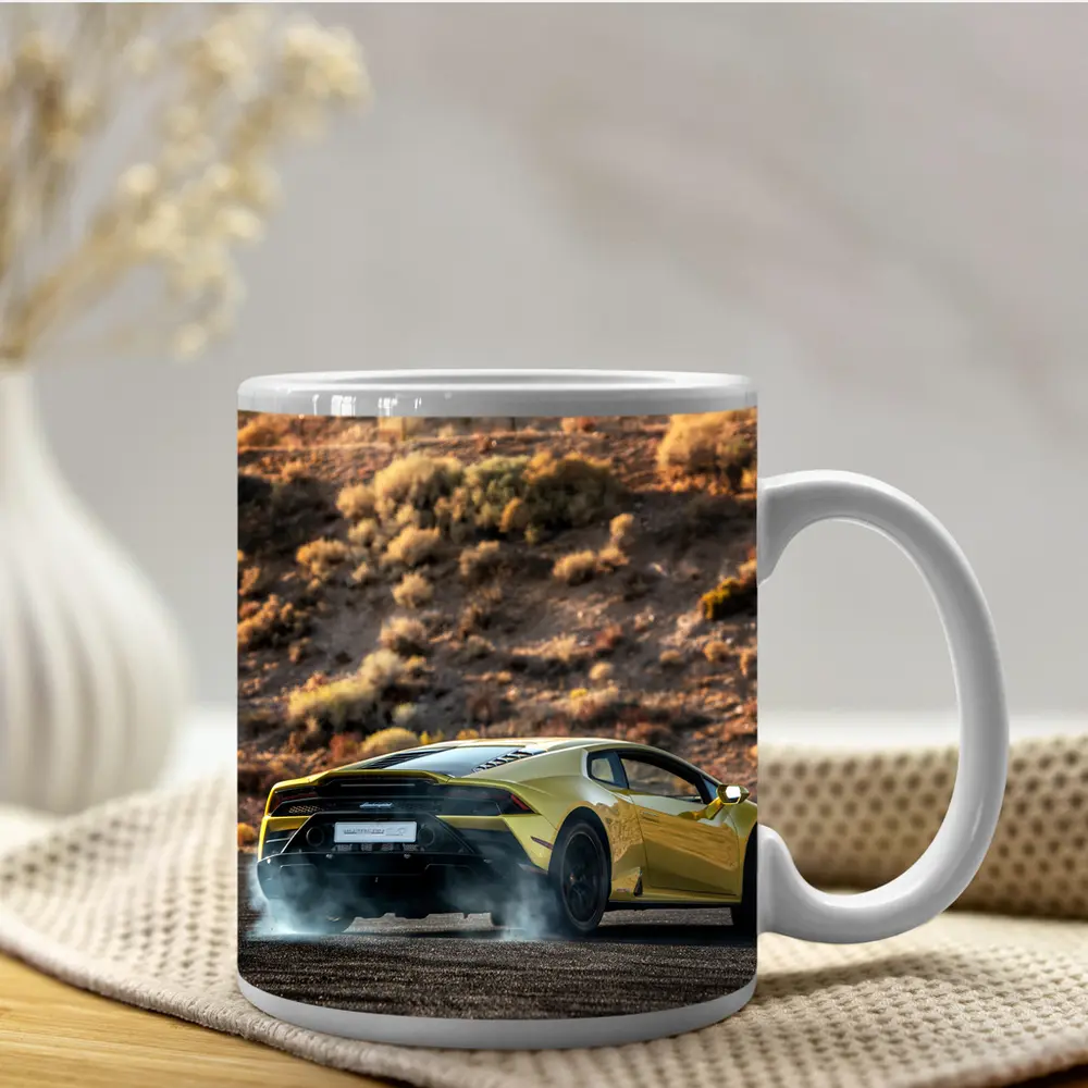 Lamborghini Huracan Yellow Desert Burnout Scene – Mugs