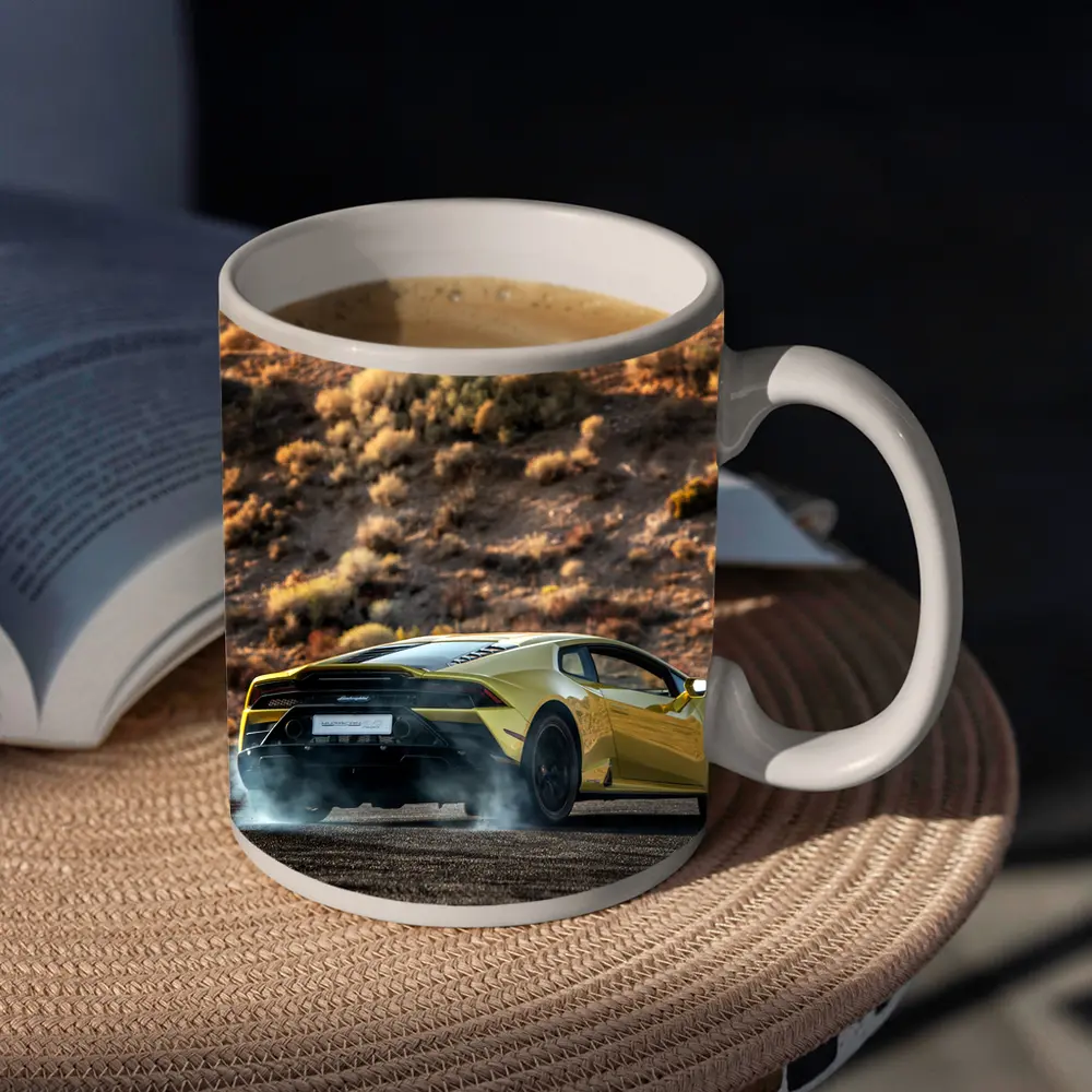 Lamborghini Huracan Yellow Desert Burnout Scene – Mugs