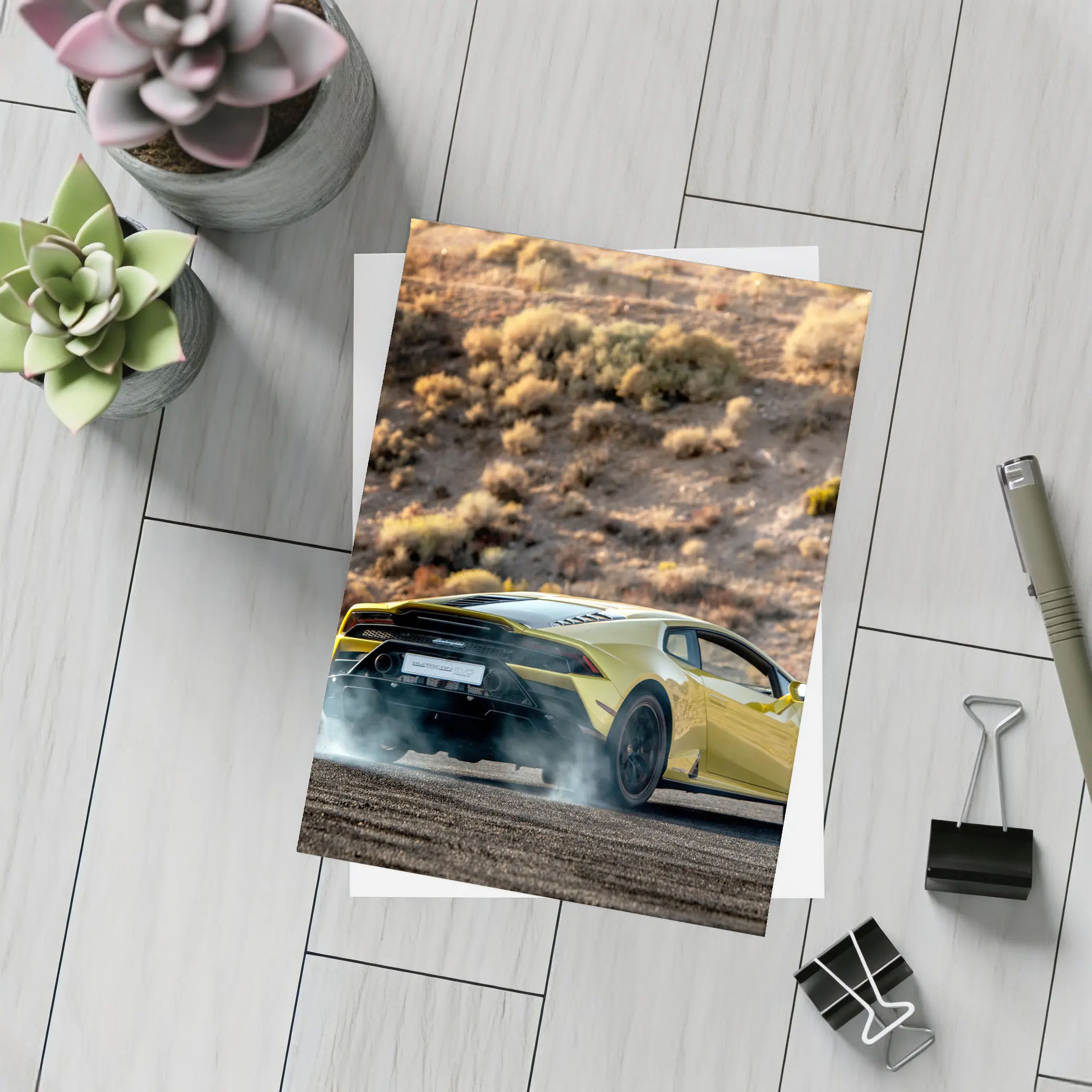 Lamborghini Huracan Yellow Desert Burnout Scene – Postcards