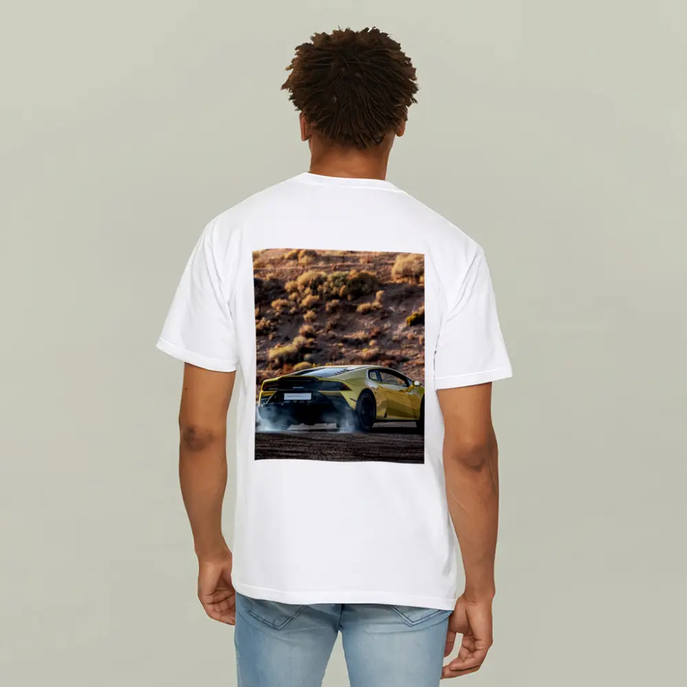 Lamborghini Huracan Yellow Desert Burnout Scene – T-Shirts