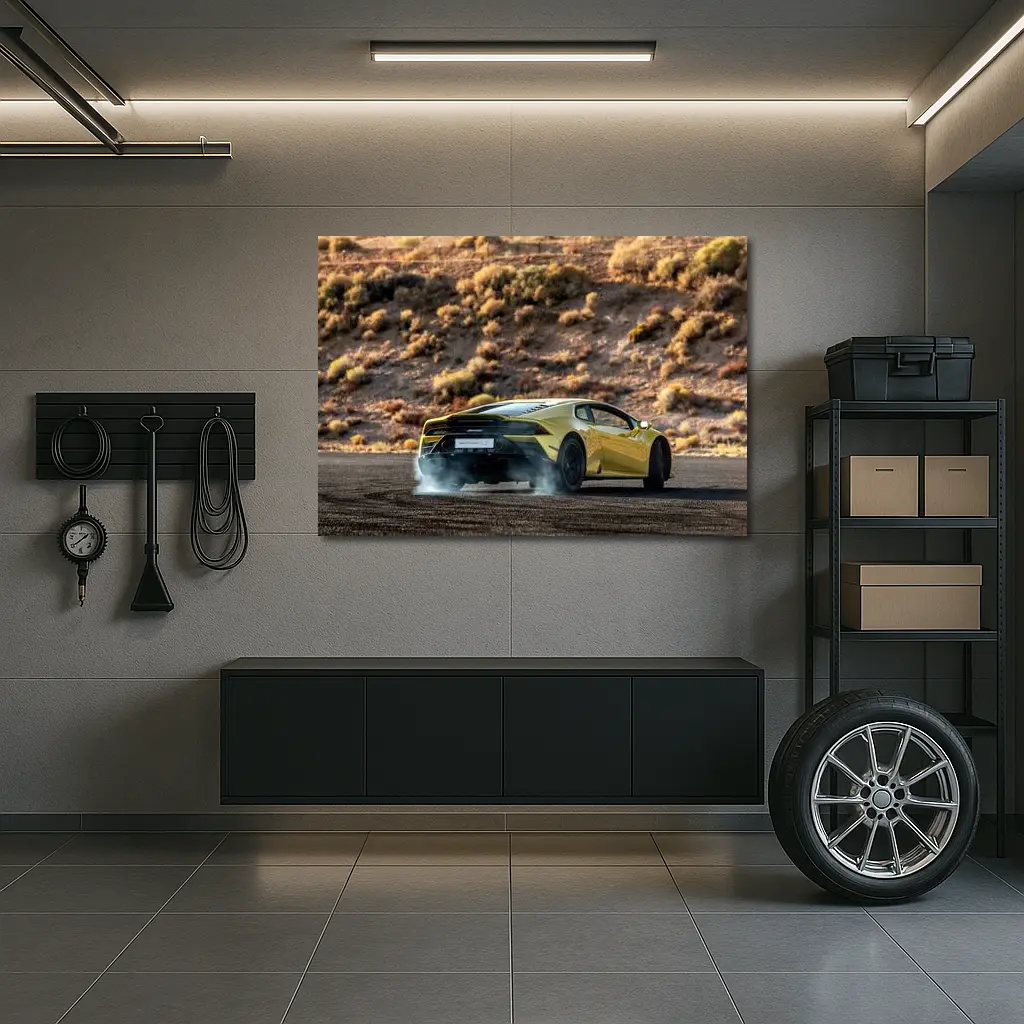 Lamborghini Huracan Yellow Desert Burnout Scene – Wall Art