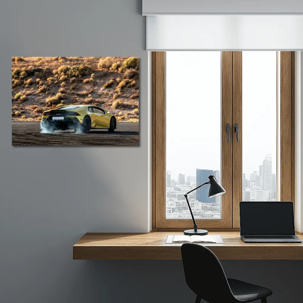 Lamborghini Huracan Yellow Desert Burnout Scene – Wall Art