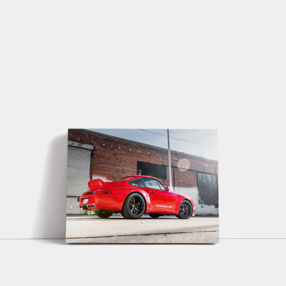Red Porsche 911 Parked Urban Brick Wall – Wall Art