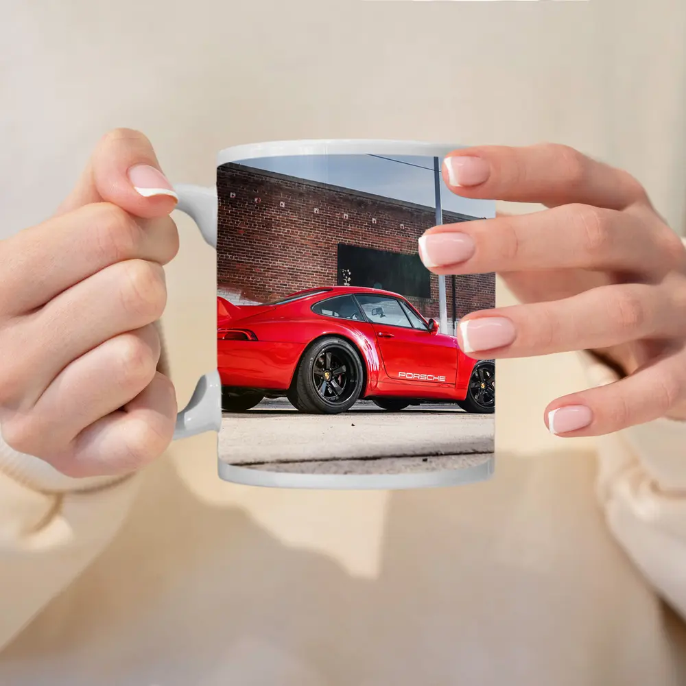 Red Porsche 911 Parked Urban Brick Wall – Mugs