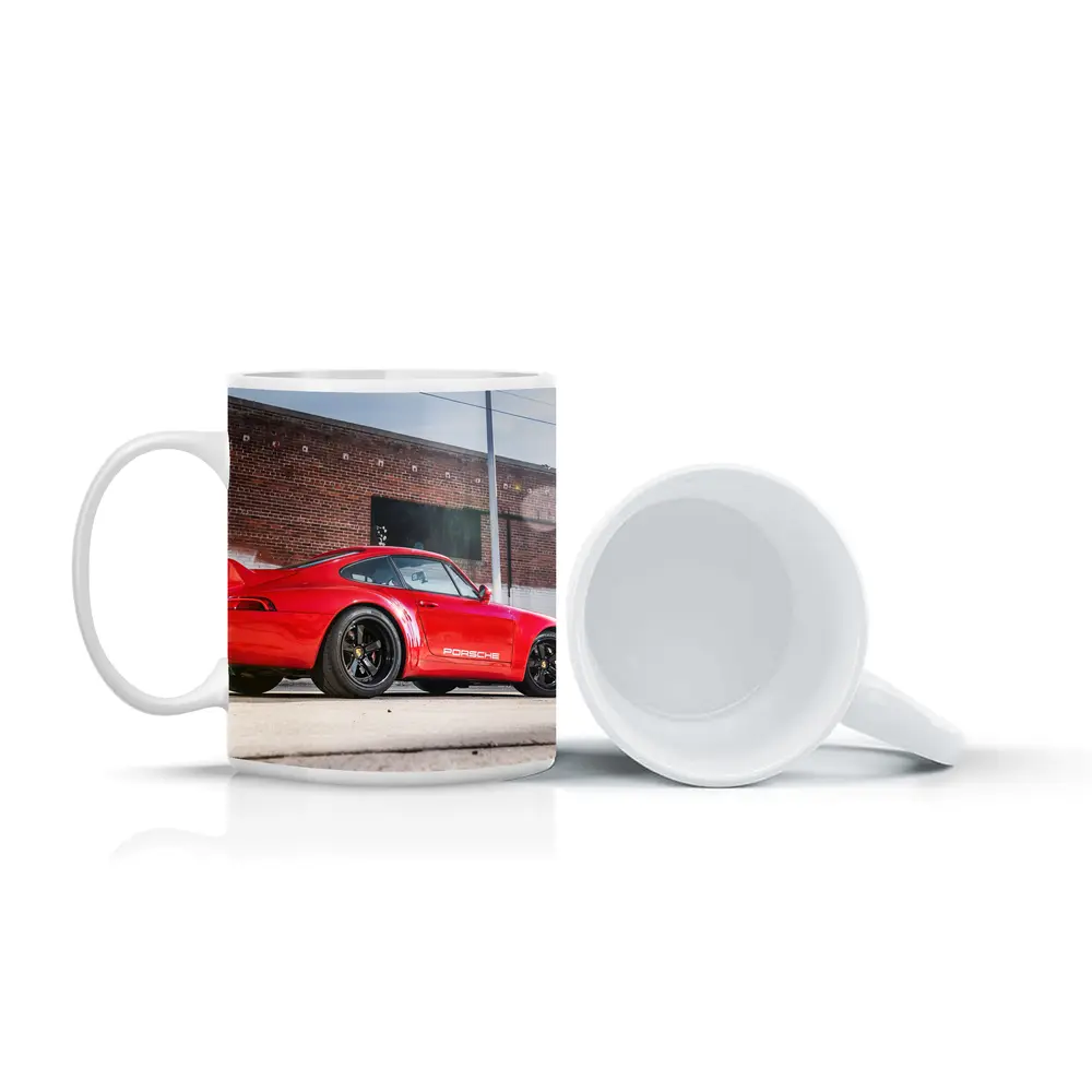 Red Porsche 911 Parked Urban Brick Wall – Mugs