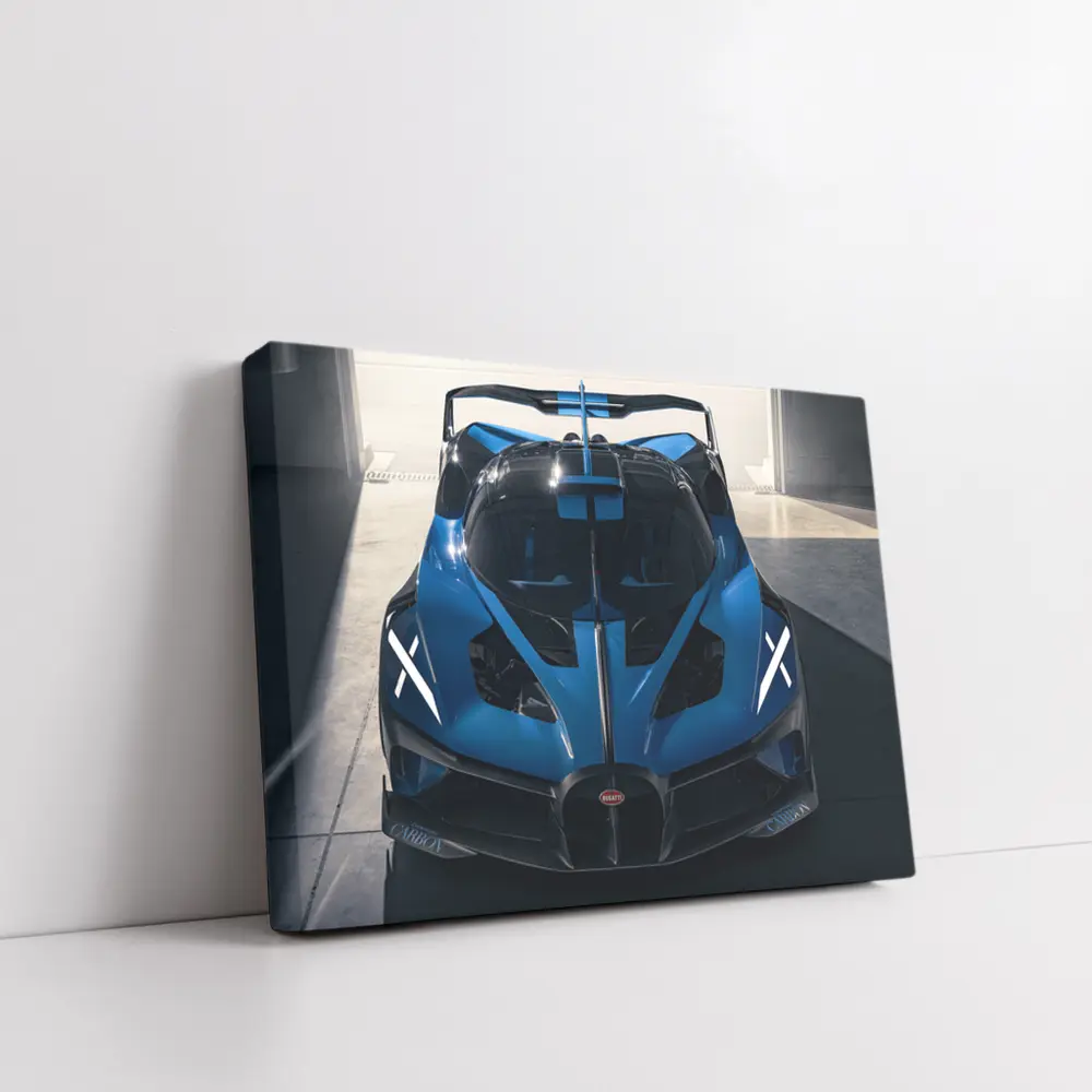 Bugatti Bolide Blue Supercar Garage Shot – Wall Art
