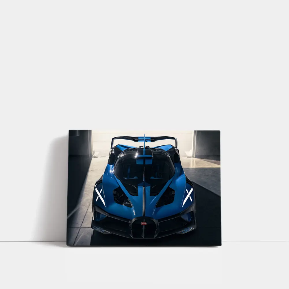 Bugatti Bolide Blue Supercar Garage Shot – Wall Art