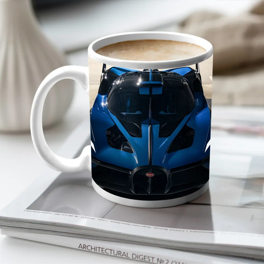 Bugatti Bolide Blue Supercar Garage Shot – Mugs
