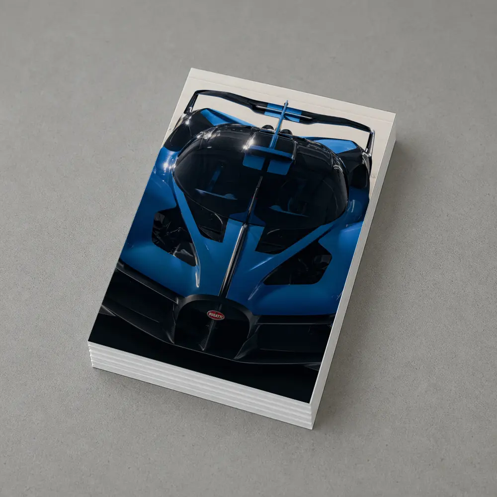 Bugatti Bolide Blue Supercar Garage Shot – Postcards