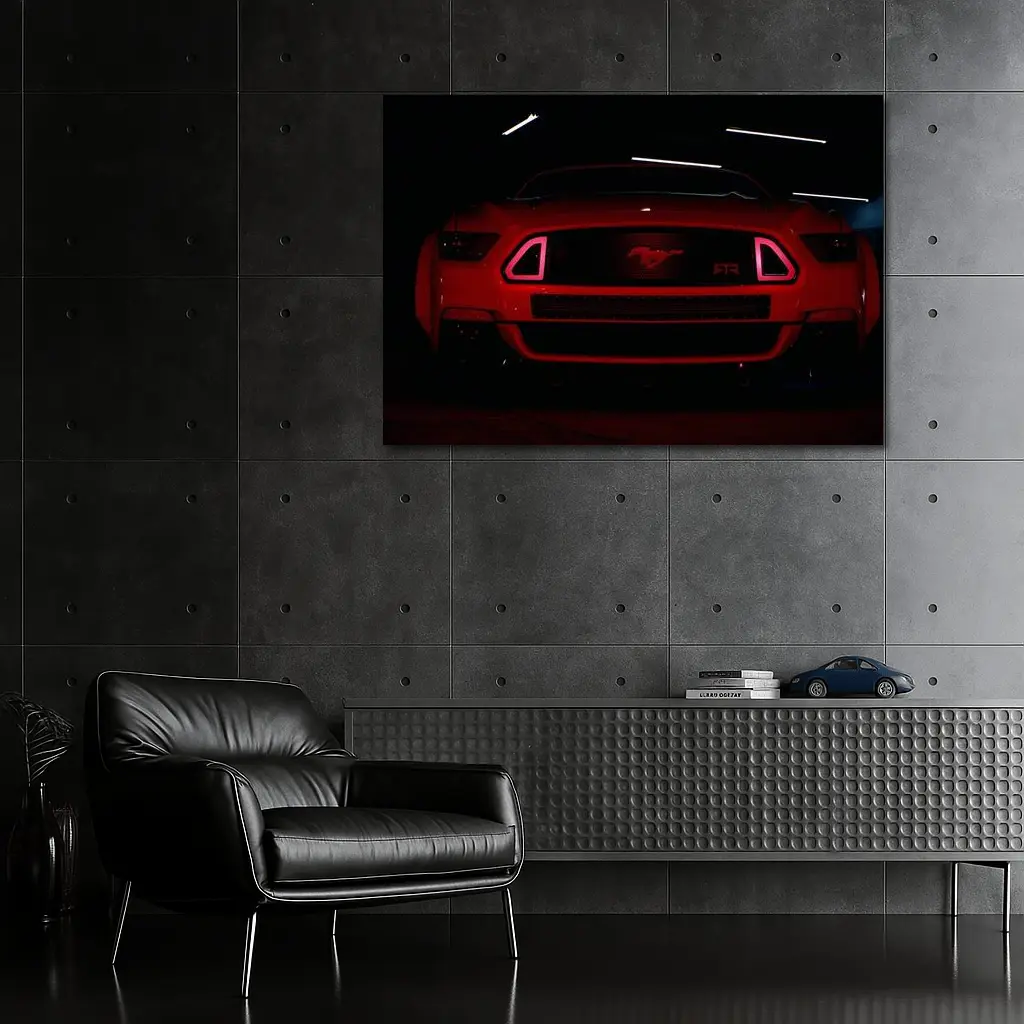 Ford Mustang RTR Red Neon Dark Garage – Wall Art